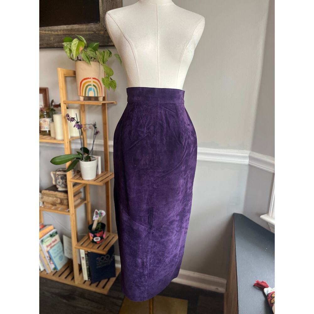 Vintage 90s Purple Suede Maxi Skirt Pencil Slim Size XS